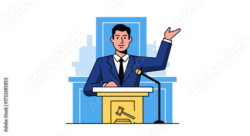 Professional man in a suit speaking at a podium.