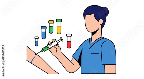 Blood draw arm injection with tubes and healthcare worker