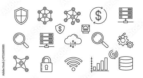 Collection of technology and business icons.
