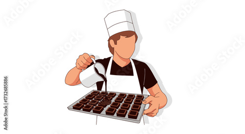 Pastry chef pouring chocolate into a tray