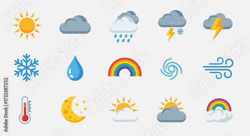 Collection of Weather Icons Representing Different Atmospheric Conditions.