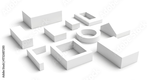 Collection of white geometric shapes.