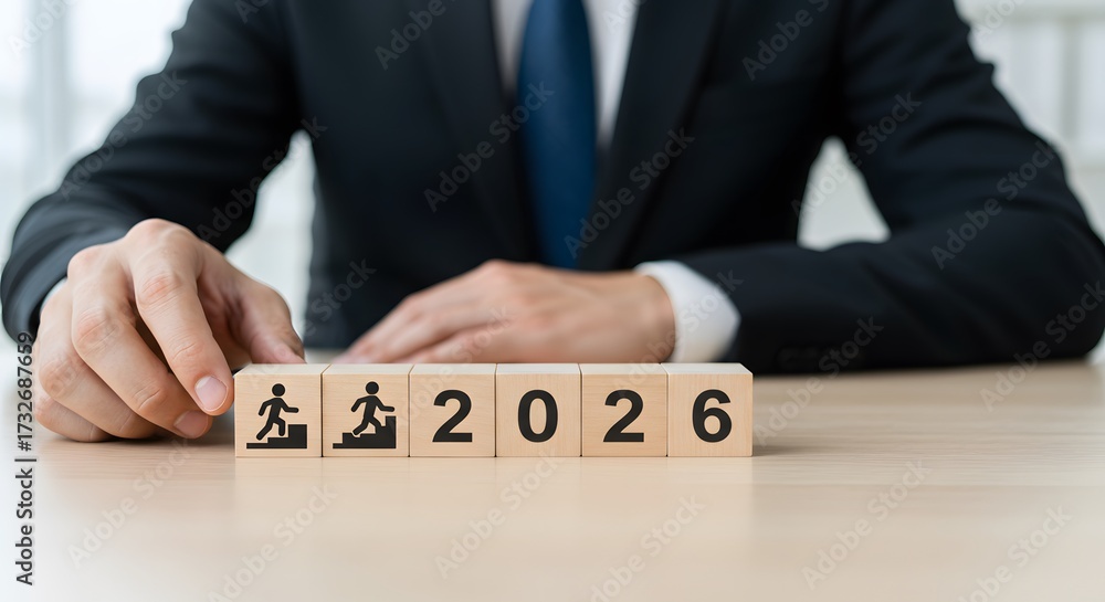 Obraz premium Setting Business Goals for 2026: Career Growth, Ambition, and Next Step Motivation Concept 