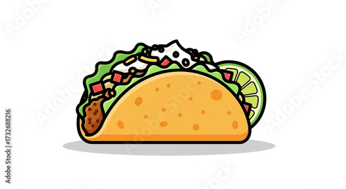 Delicious Taco with Fresh Ingredients and Lime Slice.