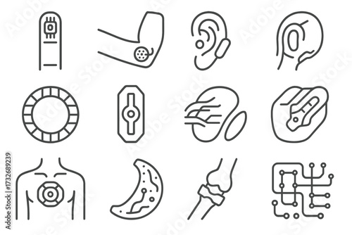 Vector patch chest futuristic adaptive fingertip icon implant module icons modular mesh