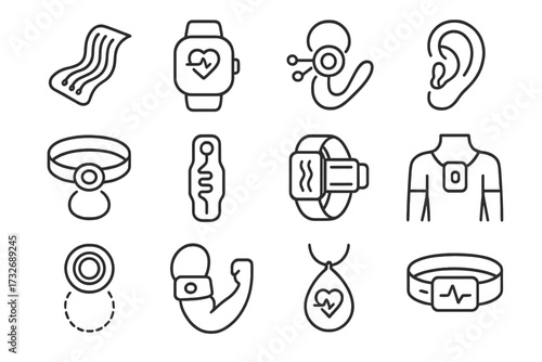 Module tech bio vector collar icon wearable node ear thermal armband ring