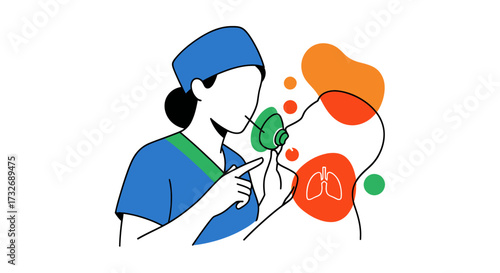 Medical Professional with Oxygen Mask and Lung Diagram.