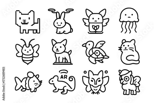 Icons vector lizard icon neon animated holographic robotic wings hybrid fox animal