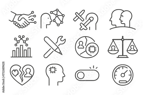 Mind ai task synthesis balance interaction icon handshake override neural vector human