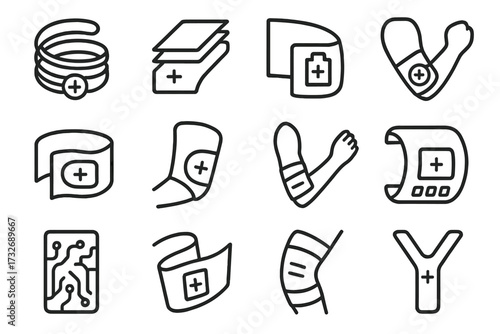 Thin charge elbow flexible wrap cell vector icons battery sleeve sheet capacitor