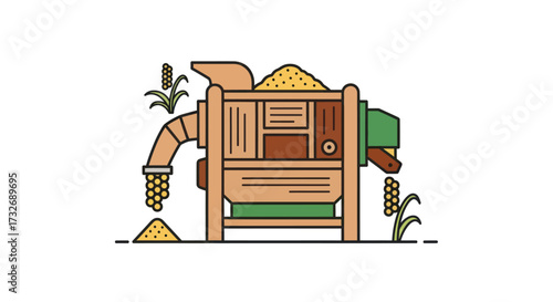 Stylized vector illustration of a corn processing machine.