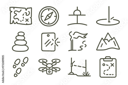 Icons apocalypse icon pebble symbol vector signal flag tripwire navigation route natural