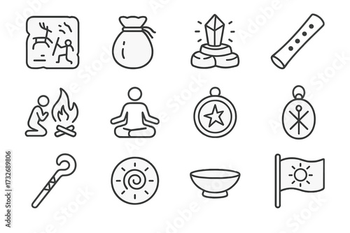 Survival fire staff icon vector plate pouch relic prayer hope spiritual symbol