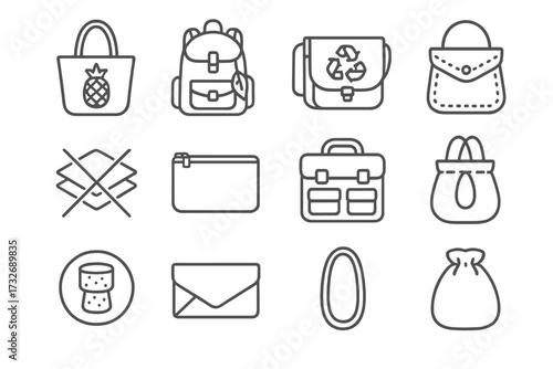 Vegan icon backpack leaf icons vector jute handbag recycled stitched strap sack