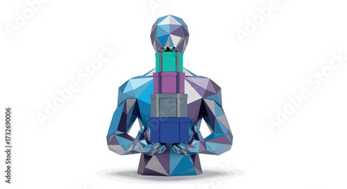 Futuristic low polygon man holding a digital object.