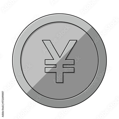 Silver Yen Coin Illustration Representing Japanese Currency & Finances