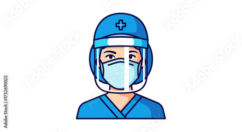 Female healthcare worker wearing full protective gear illustration.