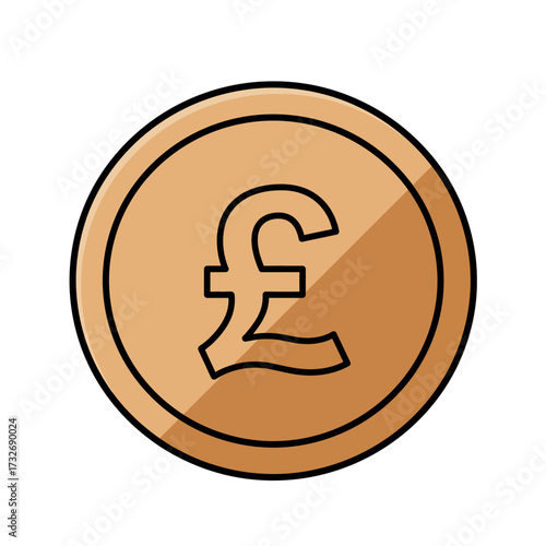 Modern flat vector illustration of a bronze coin featuring the pound sterling symbol, representing global finance, digital currency, economic transactions, and wealth management concepts