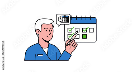 Man organizing his schedule on a calendar illustration.