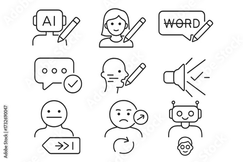Avatar ai filter icon pen tag facial emoji overlay bubble icons vector