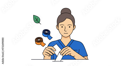 Medical professional in blue scrubs opening a medicine package.