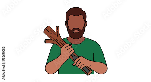 Illustration of a bearded man holding a bundle of firewood.