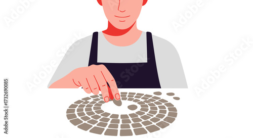 Craftsman meticulously creating a detailed mosaic artwork.