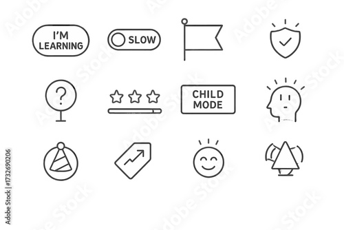 Vector topic mind mode learning learner open hat stars progress break icons