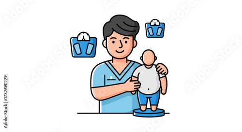 Healthcare professional explaining weight management with an obesity model.