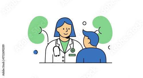 Female doctor consulting with a male patient about kidney health.