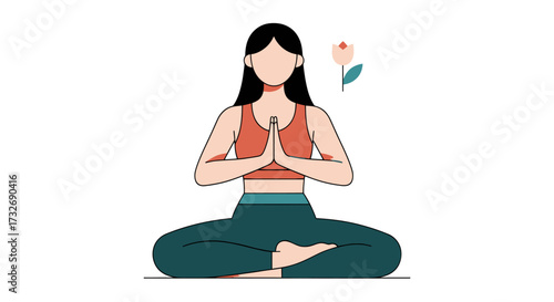 Illustration of a serene woman in a yoga prayer pose.