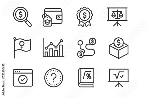Course vector literacy empowerment page badge icon book icons coin spending transparency
