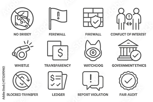 Finance icons ethics anti bubble icon clean corruption firewall fair whistleblower transparent