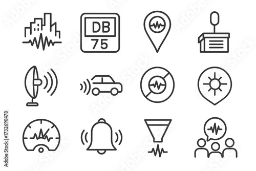 Monitoring radar sound icon urban filter traffic vector noise map marker pollution