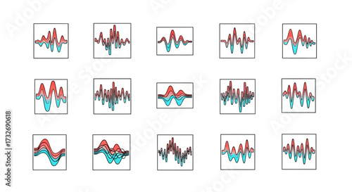 Set of Fifteen Abstract Digital Signal Processing Graphs.