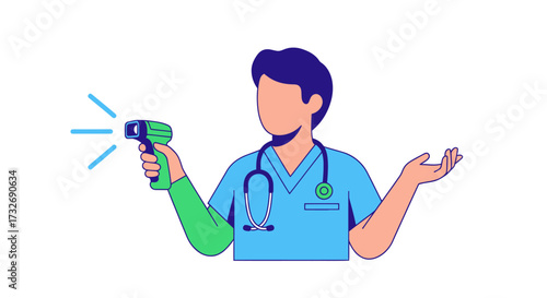 Male Doctor Holding a Non Contact Infrared Thermometer Gun.
