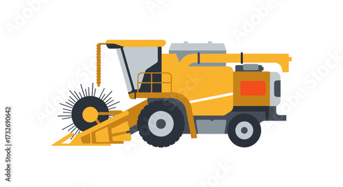 Yellow combine harvester agricultural machine vector illustration.