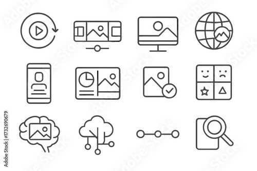 Viewer timeline vector icons bubble scroll cloud icon memory ring interface dashboard
