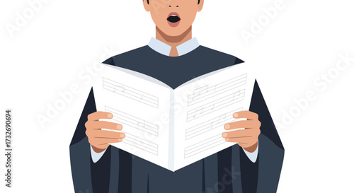 Illustration of a male choir singer in a robe holding sheet music.