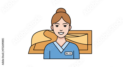 Cartoon illustration of a smiling female professional in uniform.