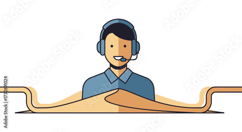 Smiling Male Customer Service Representative with Headset Illustration.