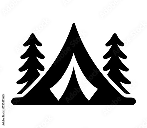 silhouette of a camping tent with trees