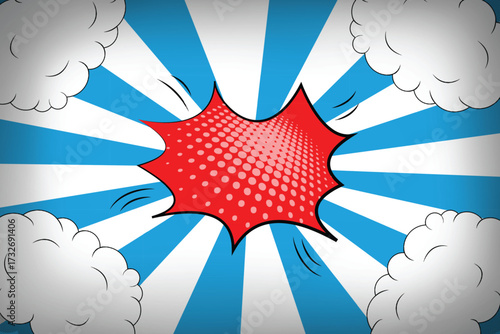 Stylish Pink and Blue Comic Burst Background, Vibrant Pop Art Halftone Explosion Design