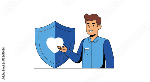 Man investing in health insurance with a heart shield.