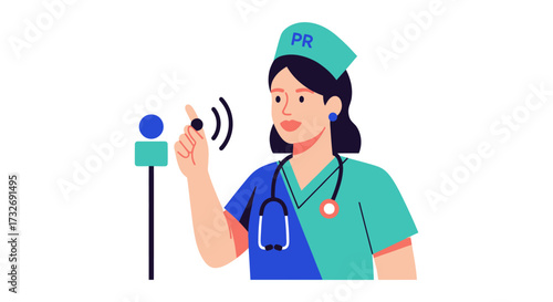 Female nurse giving a public relations statement or interview.