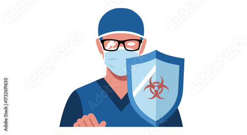 Medical Professional with Biohazard Shield.