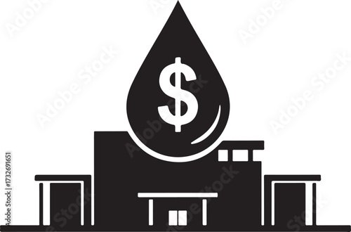 Financial Building with Dollar Sign Liquid Drop Icon