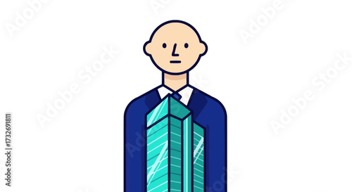 Conceptual Illustration of a Businessman with a Skyscraper.