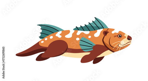 Cartoon illustration of a unique fantasy fish creature.