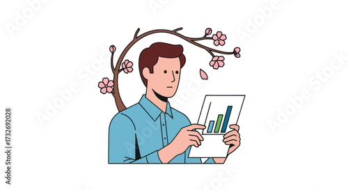 Young Businessman Analyzing a Financial Growth Chart Illustration.